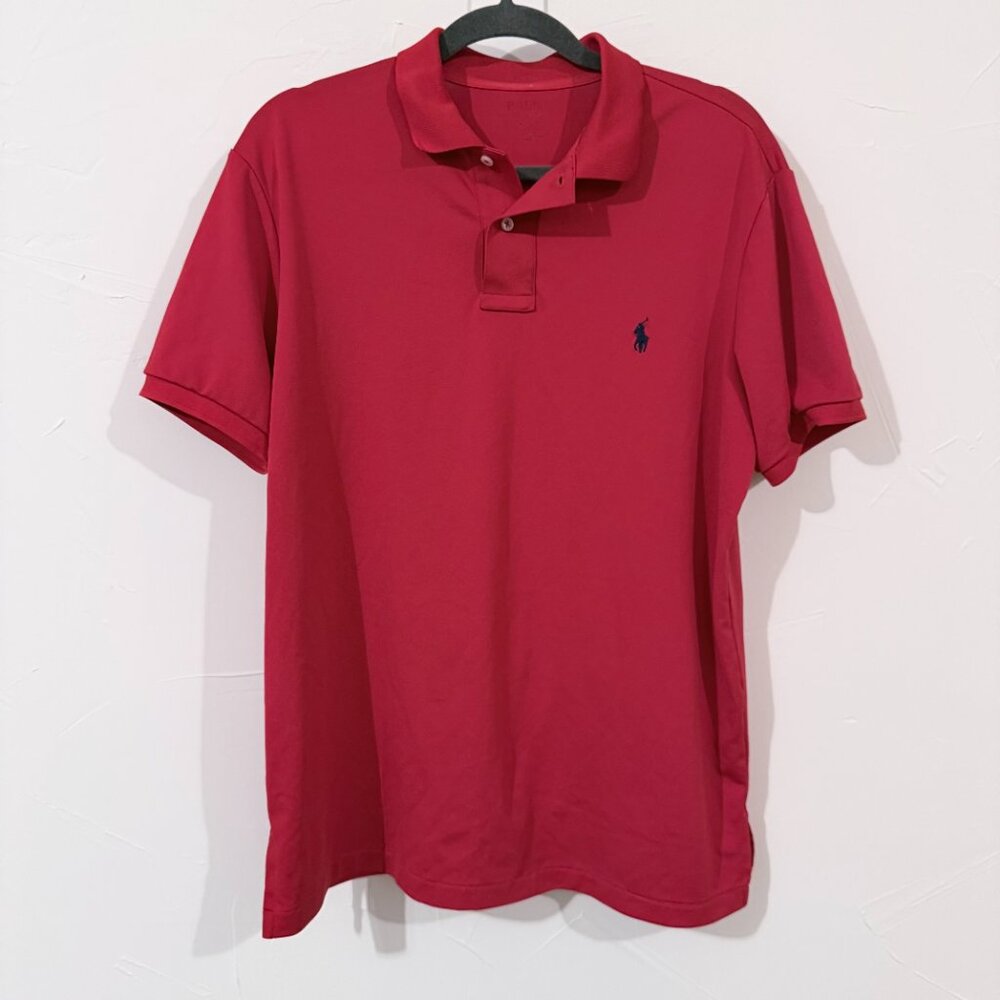Polo Ralph Lauren Red Polo Shirt Size L – Classic Fit, 97% Polyester, No Flaws